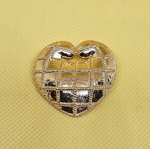 Vintage Gold Tone Rochas Heart Shaped Brooch Quilted Design Jewelry
